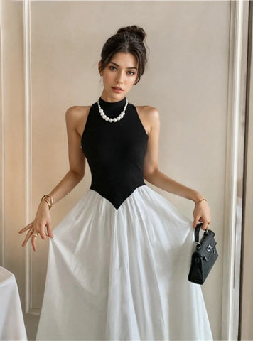 Black White Halter Gown Voluminous Tulle Skirt