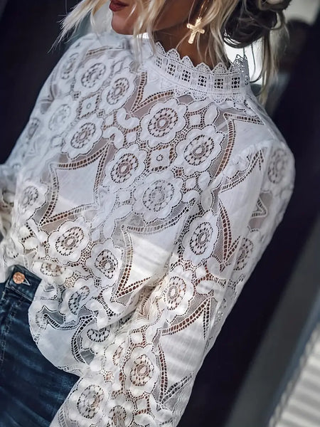 White Lace Scalloped Edges Blouse