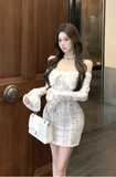 Elegant Off - Shoulder White Dress with Snake Print Lace