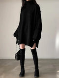 Long Sleeve Split Turtle Neck Oversized Sweater