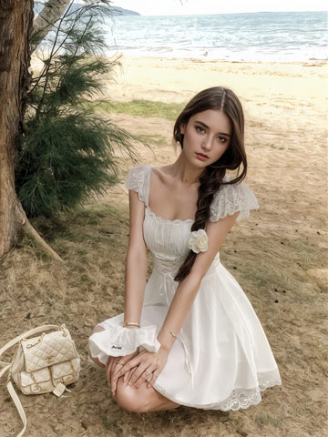 Short Mini Lace-Trimmed White Dress