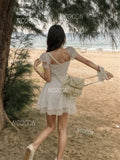 Short Mini Lace-Trimmed White Dress