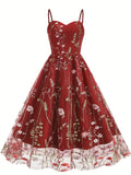 Embroidery Mesh Floral Summer A Line Party Dress