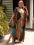 Colorful Striped Bat Sleeve V Neck Summer Dress