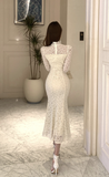 Elegant Cream Lace Mermaid Dress with High Neck Detail