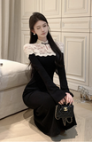 Stylish Black Mermaid Dress with White Lace Detailing