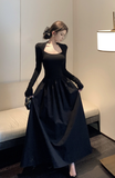 Stylish Black Fitted Bodice Long Skirt Evening Dress