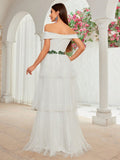 Off The Shouler Layer Tulle Belt Lace Wedding Dress