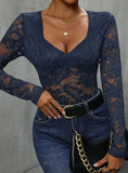 SQUARE NECK LACE SPLICING JUMPSUIT