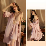 FASHION SATIN LACE SUSPENDER NIGHTGOWN SUIT