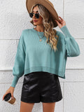FASHION ROUND NECK SOLID COLOR LOOSE PULLOVER SWEATER