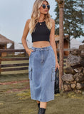 SKINNY TOOLING POCKET DENIM SKIRT