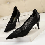 POINTED MESH LACE HIGH HEELS SHOES