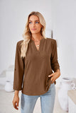 V-NECK CROPPED SLEEVE BUTTON LOOSE T-SHIRT