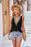 SOLID COLOR LOOSE V-NECK LACE T-SHIRT