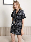 FASHION SEXY V-NECK LEOPARD PRINT SHORT SLEEVE TWO-PIECE SUIT