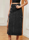 Elastic Split Denim Casual Skirt