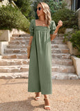 SOLID COLOR SQUARE NECK LONG DRESS