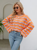 FASHION LONG SLEEVE ROUND NECK KNITTED STRIPED SWEATER