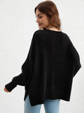 CLASSY ROUND NECK KNITTED LOOSE SPLIT PULLOVER SWEATER