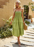 SOLID COLOR TUBE TOP PLEATS DRESS