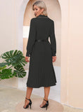 SLIM-FIT LONG SLEEVE PLEATS DRESS