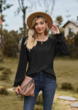 SPLICED ROUND NECK LONG SLEEVE T-SHIRT