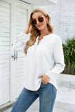 SOLID COLOR CHIFFON LOOSE V-NECK LONG SLEEVE SHIRT