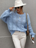 FASHION TWISTED ROPE SOLID COLOR LOOSE ROUND NECK SWEATER