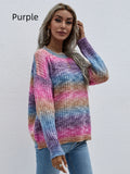 STYLISH PULLOVER STRIPED ROUND NECK RAINBOW SWEATER