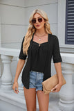 SOLID COLOR STITCHING BUTTON SHORT SLEEVE T-SHIRT