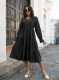 V-NECK FLARED SLEEVE LONG SLEEVE DRESS