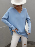 FASHION SOLID COLOR V-NECK FASHION TOP SWEATER