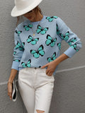 FASHION PRINTED BUTTERFLY ROUND NECK LOOSE SWEATER