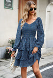 HOLIDAY LEISURE FLORAL V-NECK LONG SLEEVE DRESS