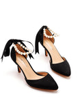 THIN-HEELED RHINESTONE BEADED SANDALS