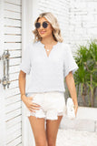 JACQUARD V-NECK SHORT-SLEEVED WOOL BALL CHIFFON SHIRT