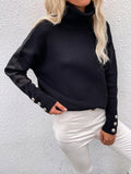 CLASSY SOLID COLOR HIGH NECK BUTTON SWEATER