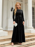 VELVET SOLID COLOR LONG SLEEVE DRESS
