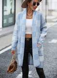 STYLISH LOOSE PLAID COLOR MATCHING SWEATER COAT