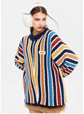 Colored Striped Loose Round Neck Sweater