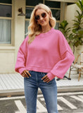 FASHION LOOSE SHORT PULLOVER LONG SLEEVE ROUND NECK SWEATER