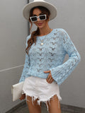 FASHION CROCHETED HOLLOW PULLOVER ROUND NECK LOOSE SWEATER