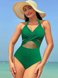 SOLID COLOR MESH ONE-PIECE BIKINI