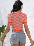 Short Button Checked Short Sleeve T-shirt