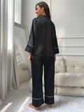 FASHION SILK-LIKE LADIES LONG-SLEEVED PAJAMAS SUIT