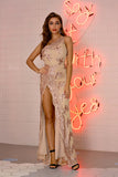 ONE-SHOULDER SLEEVELESS SEQUINED DRESS