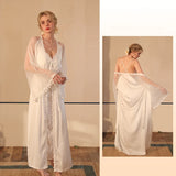 FASHION LONG SLEEVE SATIN LONG BATHROBE PAJAMAS