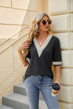 LACE STITCHING FIVE-POINT SLEEVE LOOSE T-SHIRT