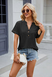 SOLID COLOR V-NECK BUTTON SHORT SLEEVE T-SHIRT